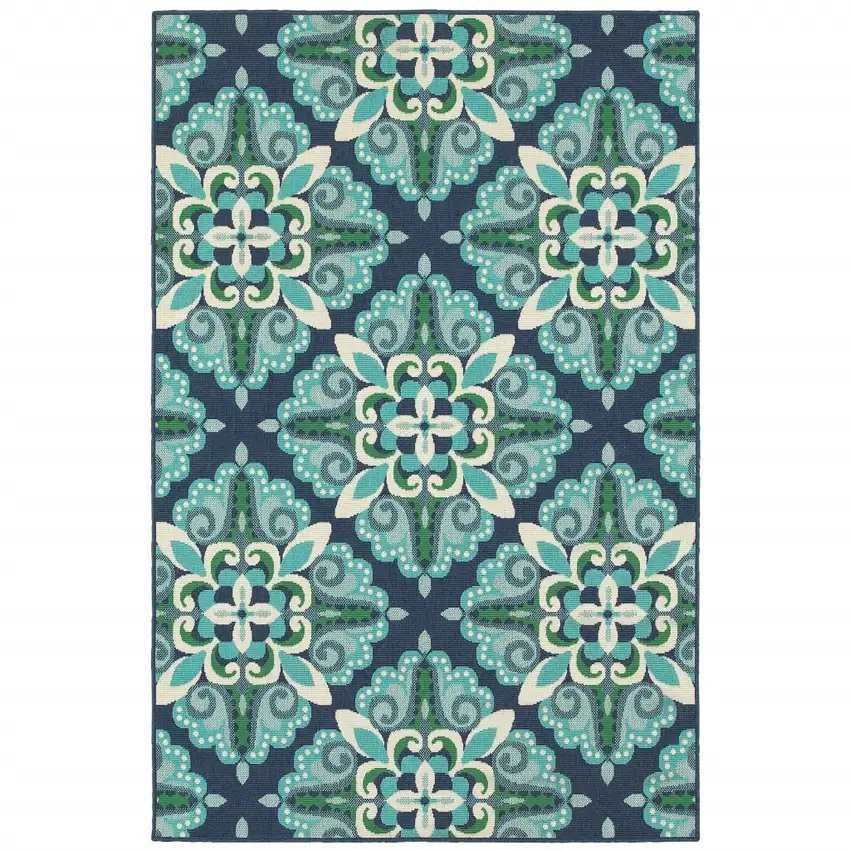 Blue and Green Floral Indoor Outdoor Area Rug Photo 4