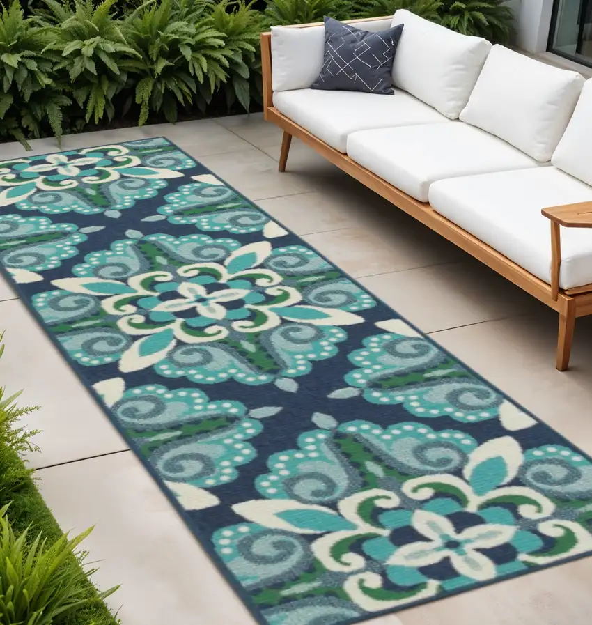 Blue and Green Indoor Outdoor Area Rug Photo 1
