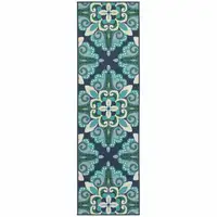 Photo of Blue and Green Floral Indoor Outdoor Runner Rug