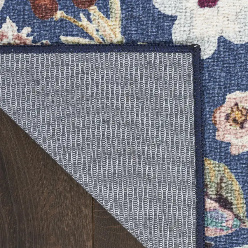 5' X 7' Blue and Green Floral Power Loom Washable Non Skid Area Rug Photo 9