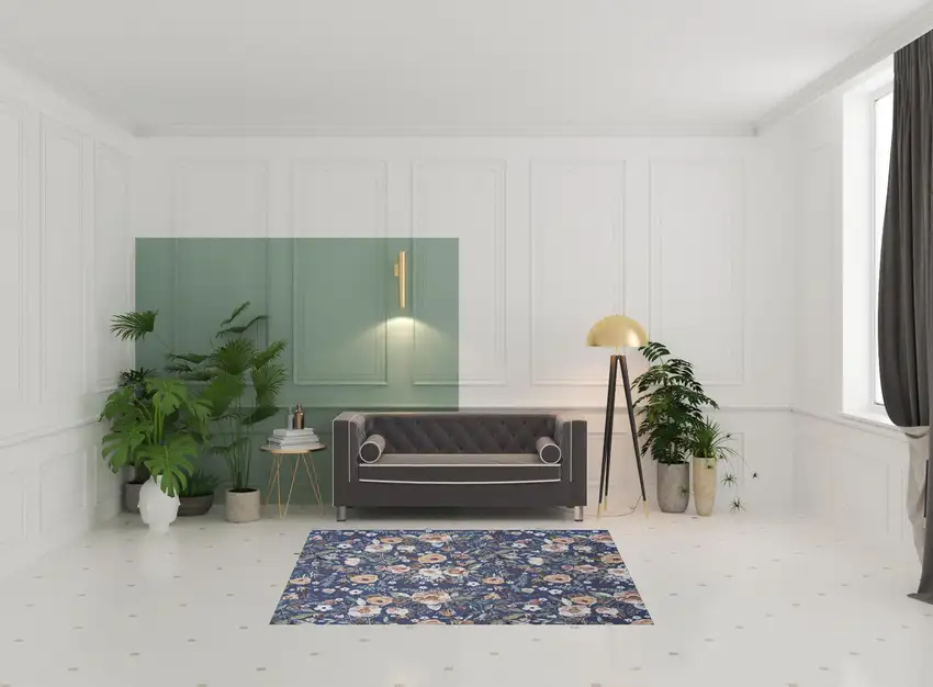Blue and Green Floral Power Loom Washable Non Skid Area Rug Photo 2