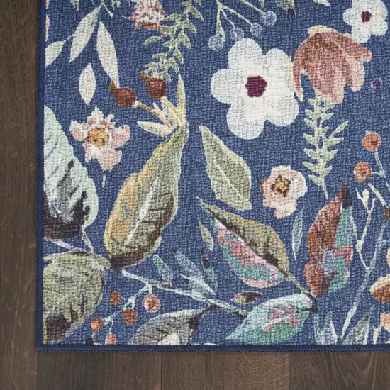 Blue and Green Floral Power Loom Washable Non Skid Area Rug Photo 7