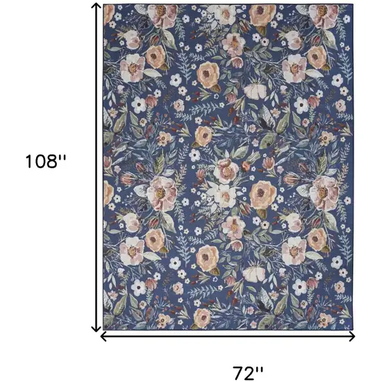 Blue and Green Floral Power Loom Washable Non Skid Area Rug Photo 9