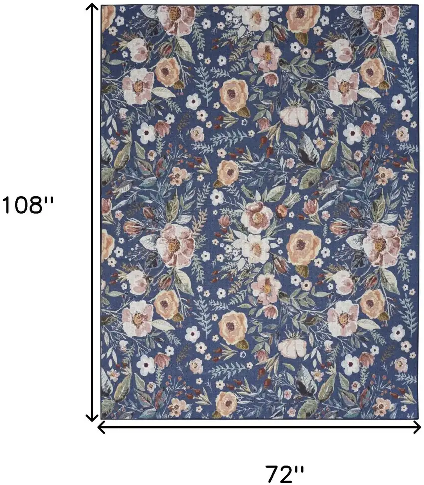 Blue and Green Floral Power Loom Washable Non Skid Area Rug Photo 9