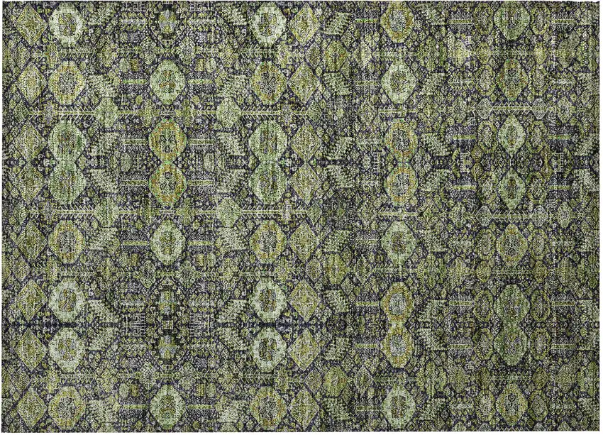 Blue and Green Floral Washable Non Skid Indoor Outdoor Area Rug Photo 4