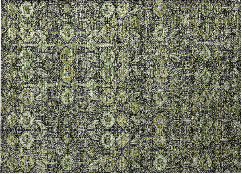 Blue and Green Floral Washable Non Skid Indoor Outdoor Area Rug Photo 5
