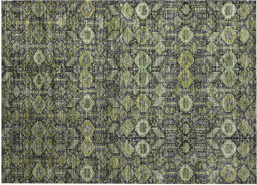 Blue and Green Floral Washable Non Skid Indoor Outdoor Area Rug Photo 2