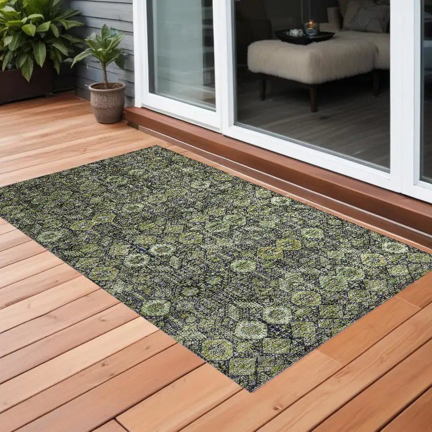 Blue and Green Floral Washable Non Skid Indoor Outdoor Area Rug Photo 1