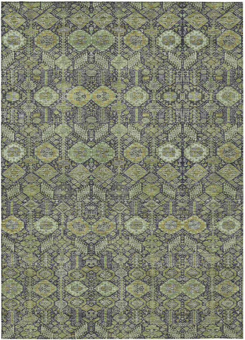 Blue and Green Floral Washable Non Skid Indoor Outdoor Area Rug Photo 2