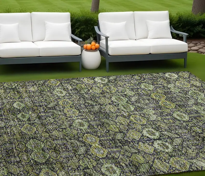 Blue and Green Floral Washable Non Skid Indoor Outdoor Area Rug Photo 1