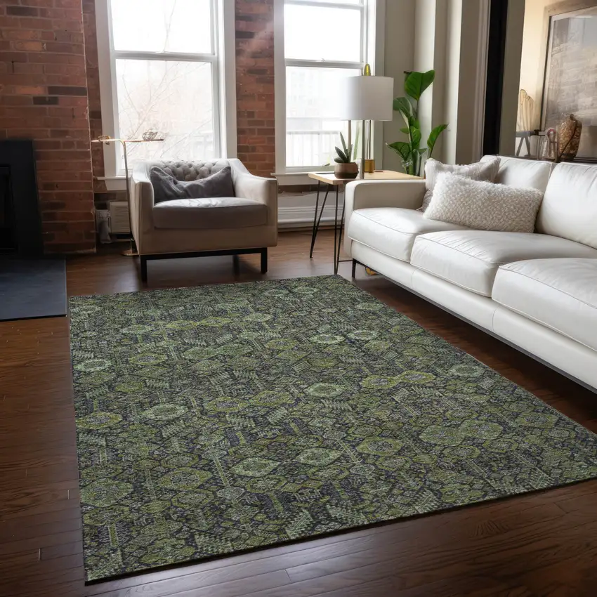 Blue and Green Floral Washable Non Skid Indoor Outdoor Area Rug Photo 9