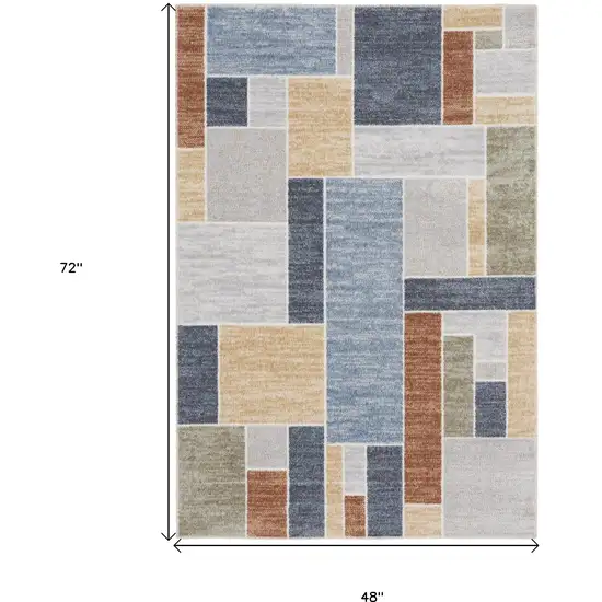 Blue and Green Geometric Power Loom Washable Area Rug Photo 3