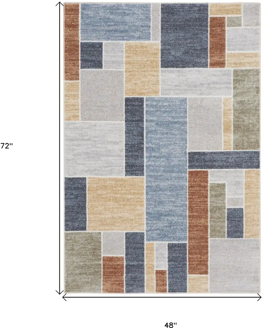 Blue and Green Geometric Power Loom Washable Area Rug Photo 3