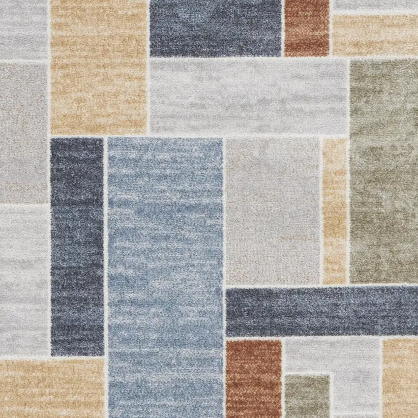 Blue and Green Geometric Power Loom Washable Area Rug Photo 9