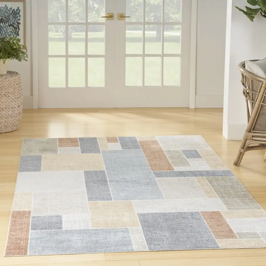 Blue and Green Geometric Power Loom Washable Area Rug Photo 5