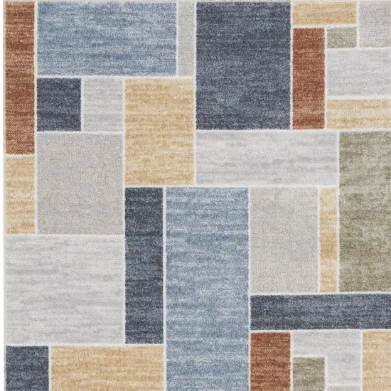 Blue and Green Geometric Power Loom Washable Area Rug Photo 8