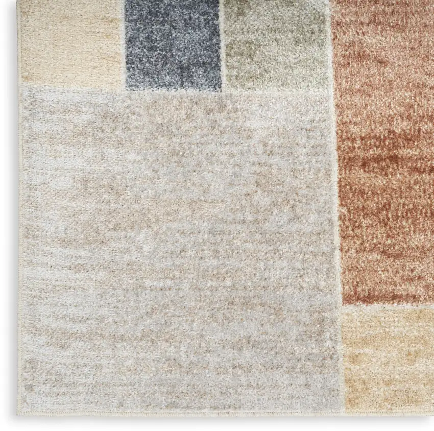 Blue and Green Geometric Power Loom Washable Area Rug Photo 9