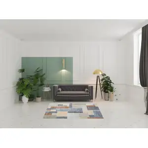 Photo of Blue and Green Geometric Power Loom Washable Area Rug