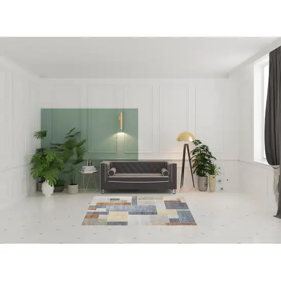 Blue and Green Geometric Power Loom Washable Area Rug Photo 1