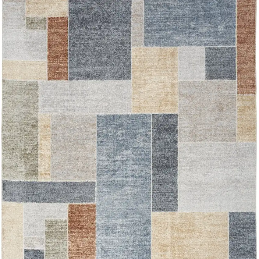 Blue and Green Geometric Power Loom Washable Area Rug Photo 8