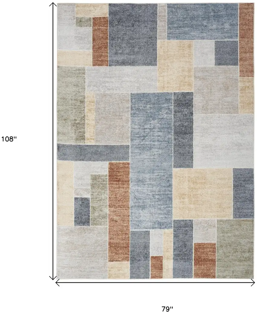 Blue and Green Geometric Power Loom Washable Area Rug Photo 3