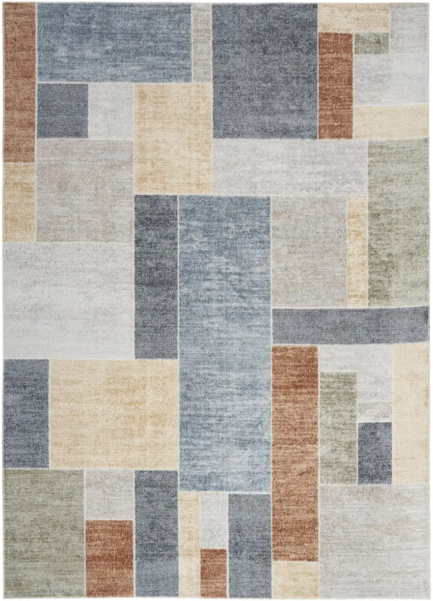 Blue and Green Geometric Power Loom Washable Area Rug Photo 2