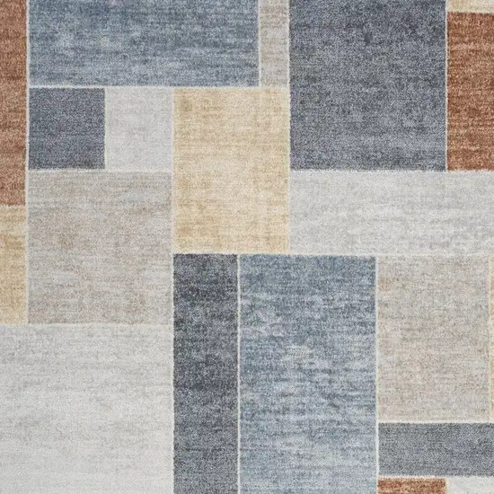 Blue and Green Geometric Power Loom Washable Area Rug Photo 4