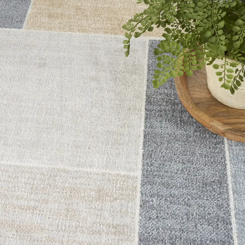 Blue and Green Geometric Power Loom Washable Area Rug Photo 8