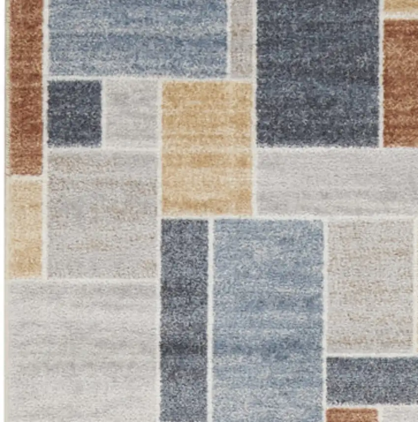 Blue and Green Geometric Power Loom Washable Runner Rug Photo 5