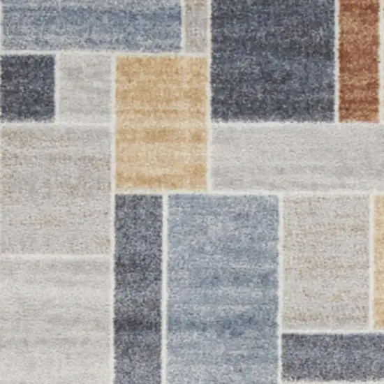 12' Blue And Green Geometric Washable Runner Rug Photo 2