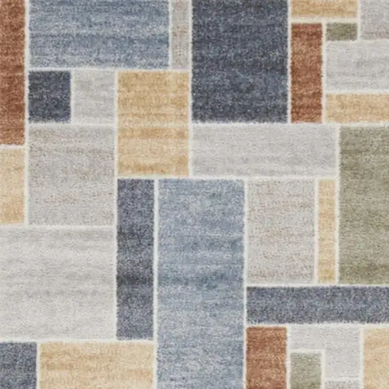 12' Blue And Green Geometric Washable Runner Rug Photo 4