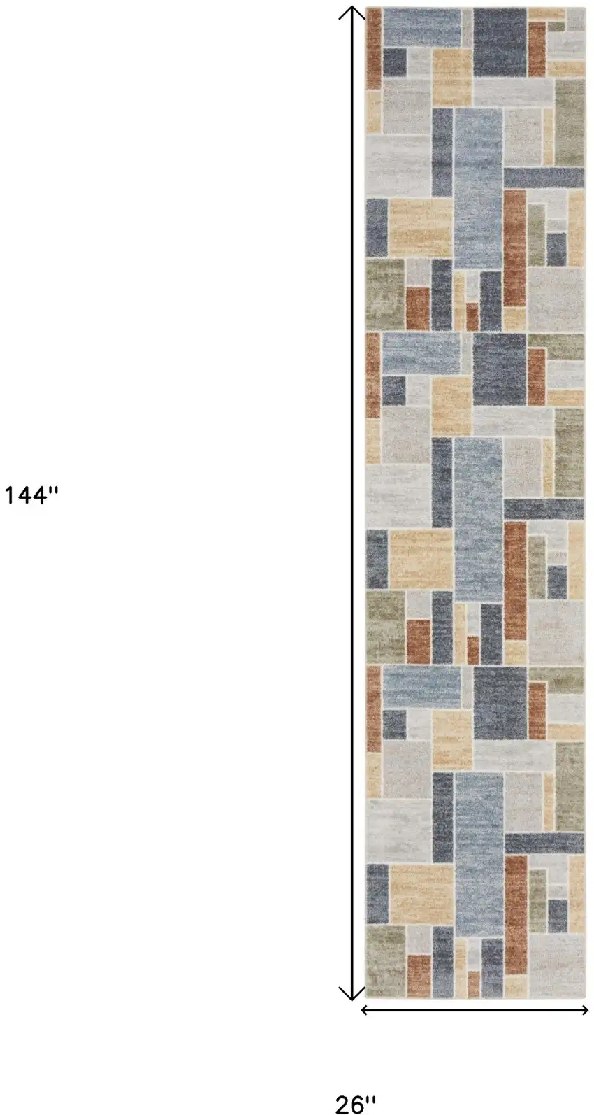 Blue and Green Geometric Power Loom Washable Runner Rug Photo 3