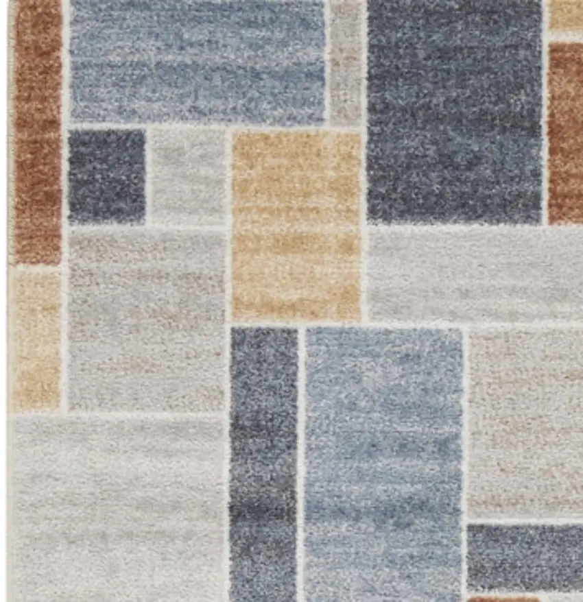 Blue and Green Geometric Power Loom Washable Runner Rug Photo 5