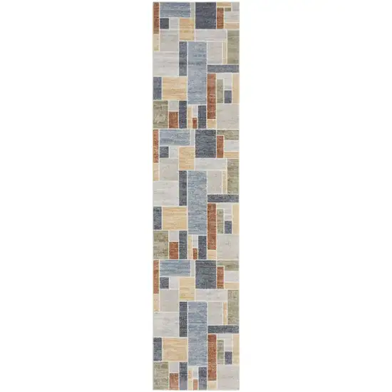 8' Blue And Green Geometric Washable Runner Rug Photo 5