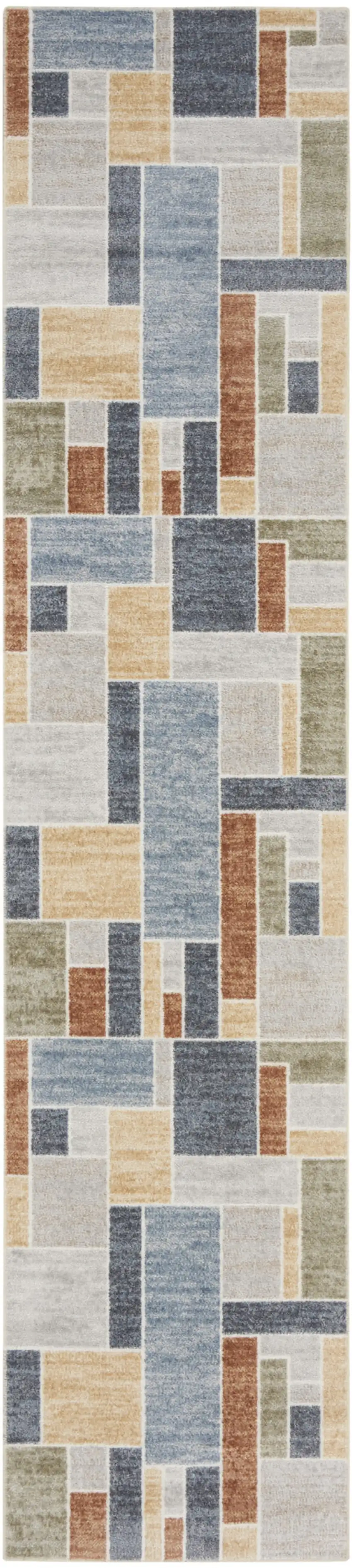 8' Blue And Green Geometric Washable Runner Rug Photo 5