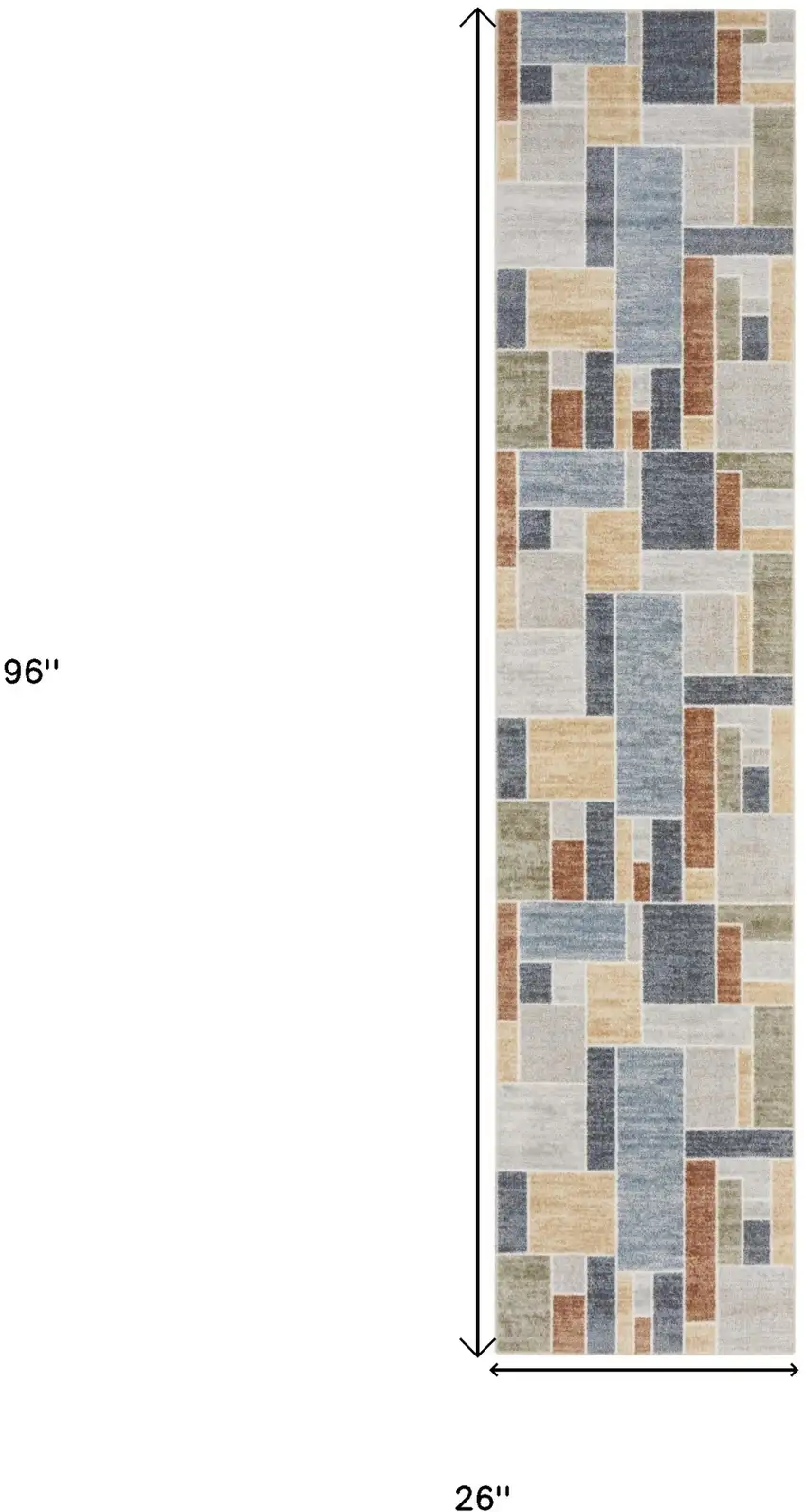 Blue and Green Geometric Power Loom Washable Runner Rug Photo 3