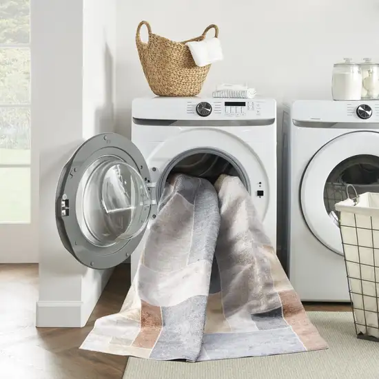 8' Blue And Green Geometric Washable Runner Rug Photo 7