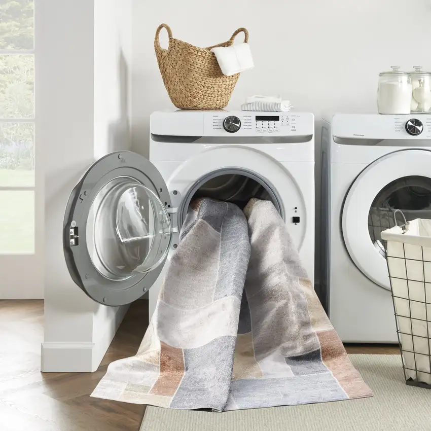 8' Blue And Green Geometric Washable Runner Rug Photo 7