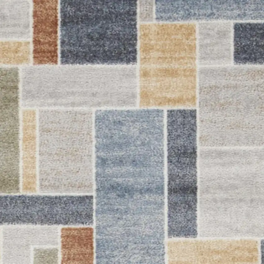 8' Blue And Green Geometric Washable Runner Rug Photo 4