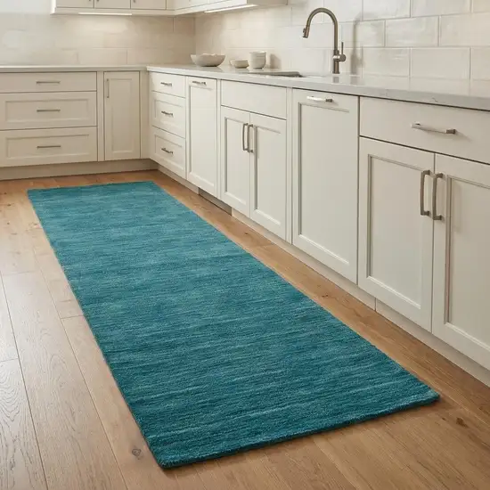 8' Blue And Green Hand Woven Runner Rug Photo 1