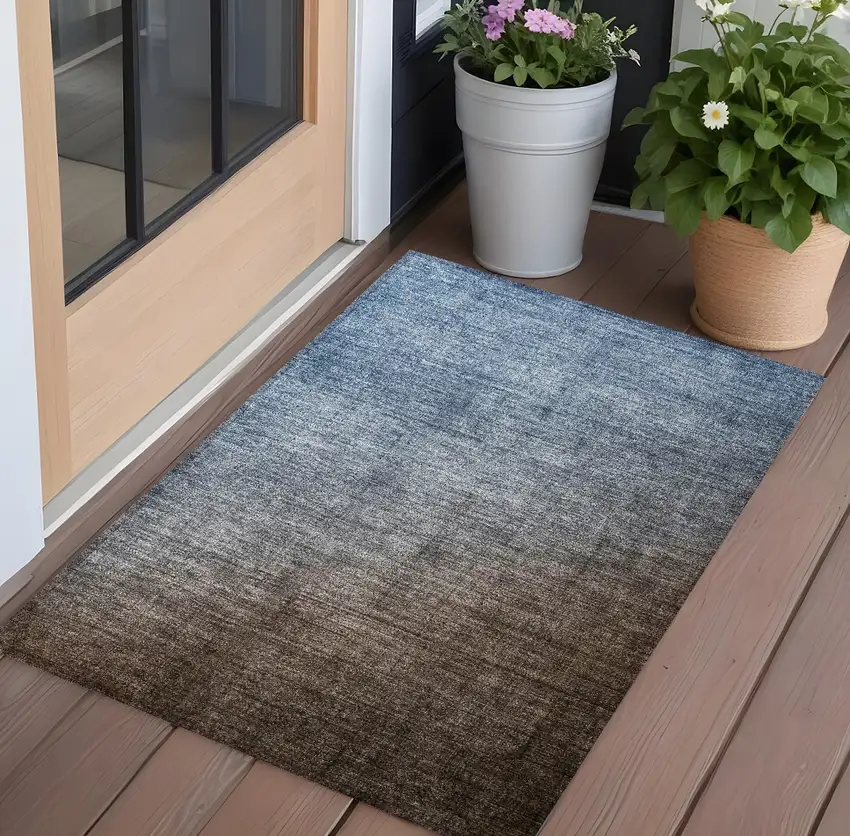 Blue and Green Ombre Washable Non Skid Indoor Outdoor Area Rug Photo 1