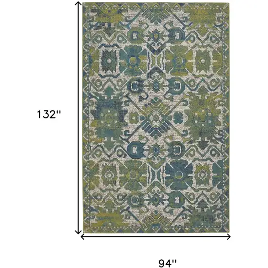 Blue and Green Oriental Power Loom Area Rug Photo 3