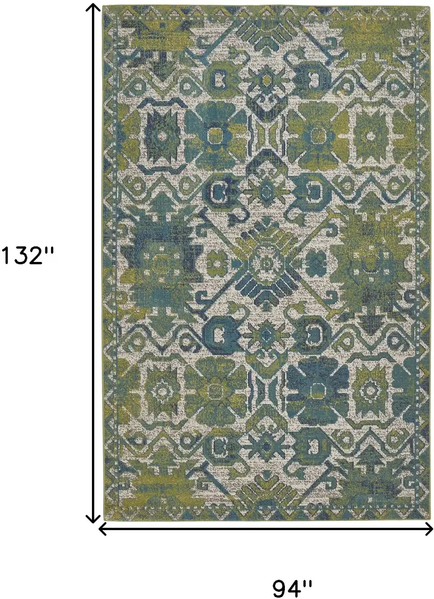Blue and Green Oriental Power Loom Area Rug Photo 3