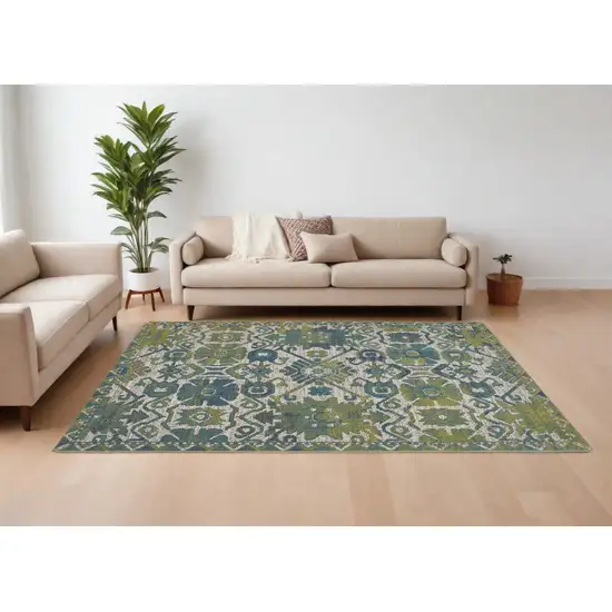 Blue and Green Oriental Power Loom Area Rug Photo 1