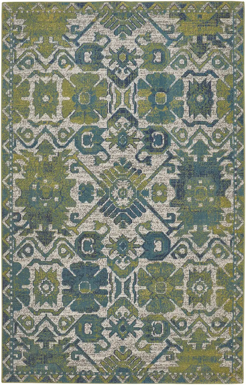 Blue and Green Oriental Power Loom Area Rug Photo 5