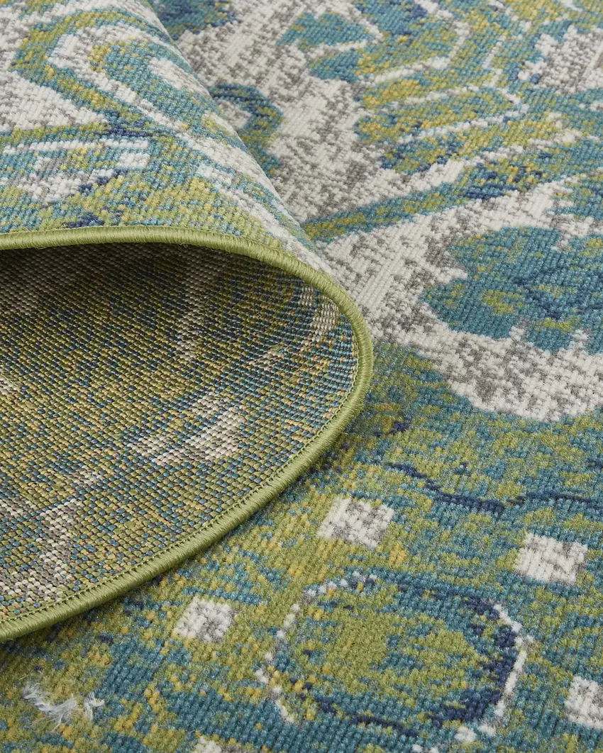 Blue and Green Oriental Power Loom Area Rug Photo 9