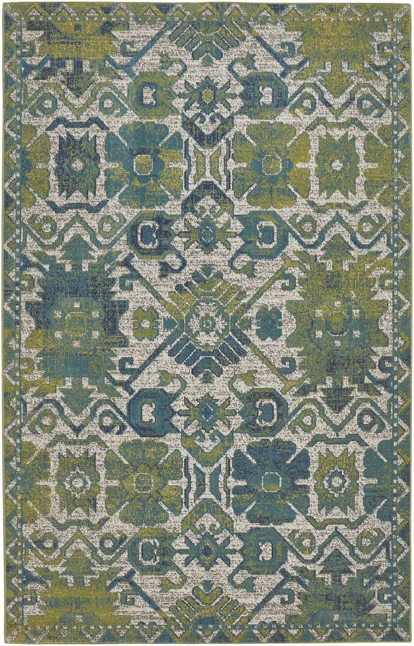 Blue and Green Oriental Power Loom Area Rug Photo 4