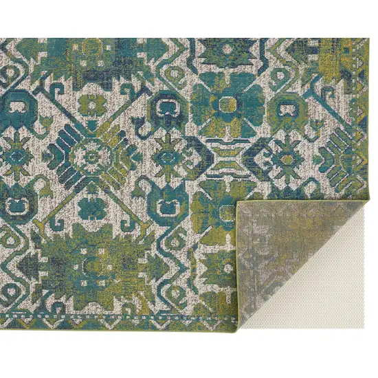 Blue and Green Oriental Power Loom Area Rug Photo 8