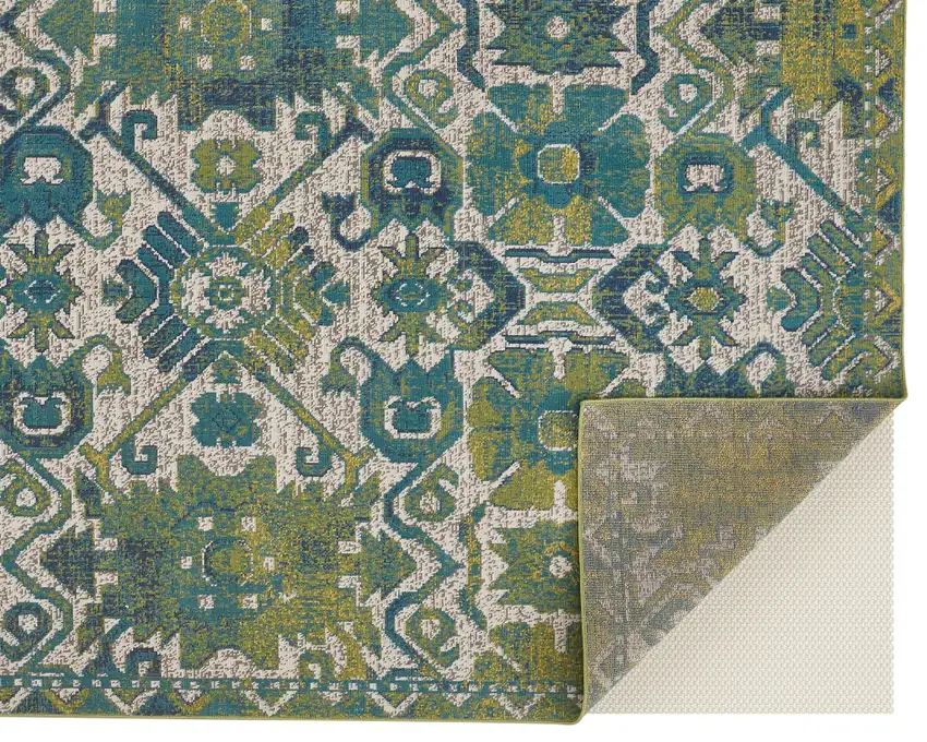 Blue and Green Oriental Power Loom Area Rug Photo 8
