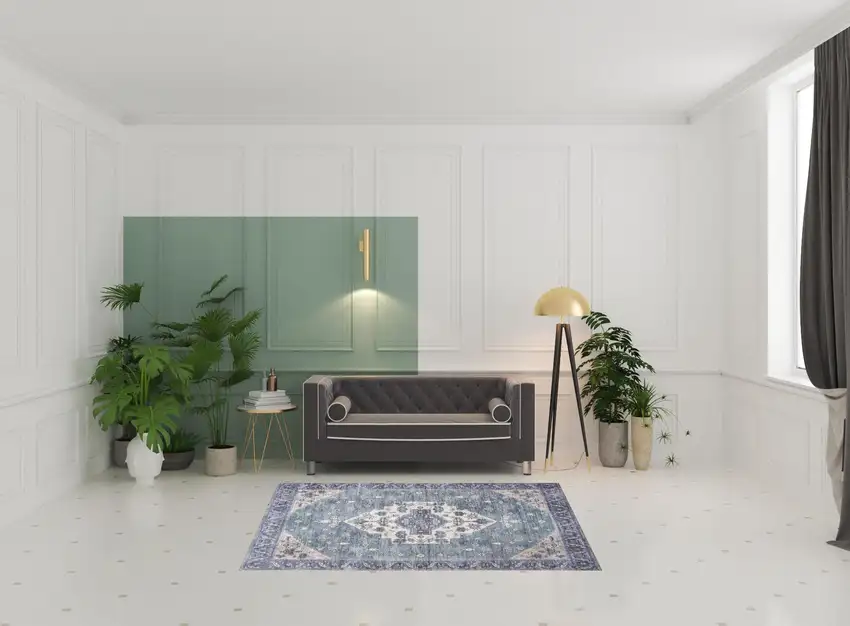Blue and Green Oriental Power Loom Distressed Washable Non Skid Area Rug Photo 3